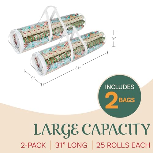 Elf Stor Wrapping Paper Storage Bags - Set of 2 Clear Totes for 30-Inch Rolls
