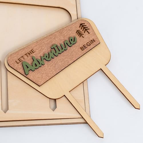 Let the Adventure Begin Wooden Cake Topper - Happy Camper Theme