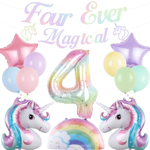 Unicorn 4th Birthday Decorations Kit with Foil Balloons & Banner