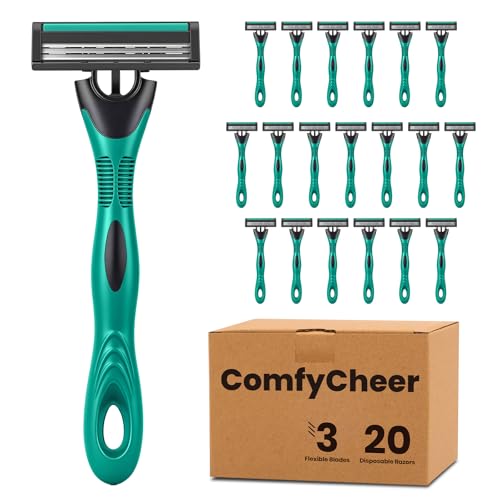 20 count Disposable Razors Blades for Men£¬3-Blade Razors£¬Bulk Stainless Steel Shavers with Lubricating Strip for Shaving Sensitive Skin
