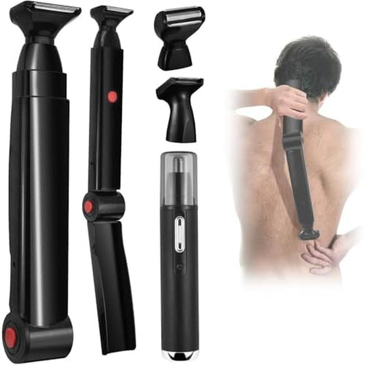 Back Shavers for Men Long Handle,Multifunctional Self-Service Electric Back Hair Razor with Adjustable Handle,Men's Back Shaver wiht Nose Hair Trimmer Set and 2 Shock Absorber Flex Heads£¬Black