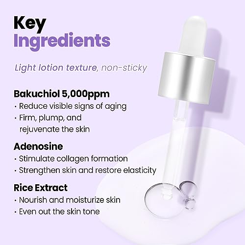 Glam Up Bakuchiol Serum with Hyaluronic Acid - Anti-Aging Facial Serum for Fine Lines & Pores (1.01 Fl Oz)