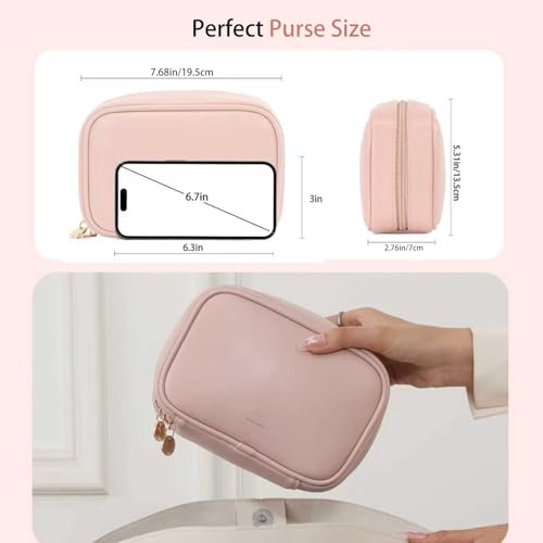 RIGHT AWAY Small Makeup Bag - Waterproof PU Leather Travel Pouch AA-Pink
