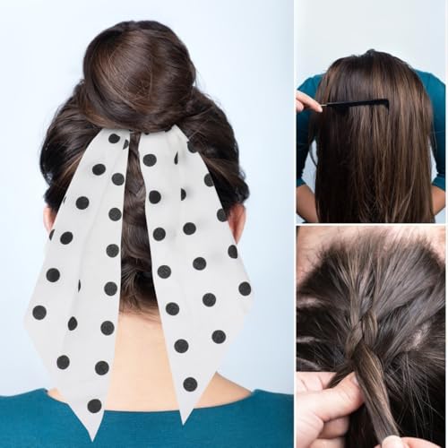 LEORX Polka Dot Hair Tie Set - 3 Pack Long Ribbon Ponytail Holders