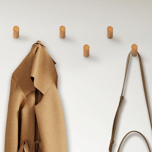 Evory 6 Pack Wooden Wall Hooks - Rustic Coat Hangers for Home