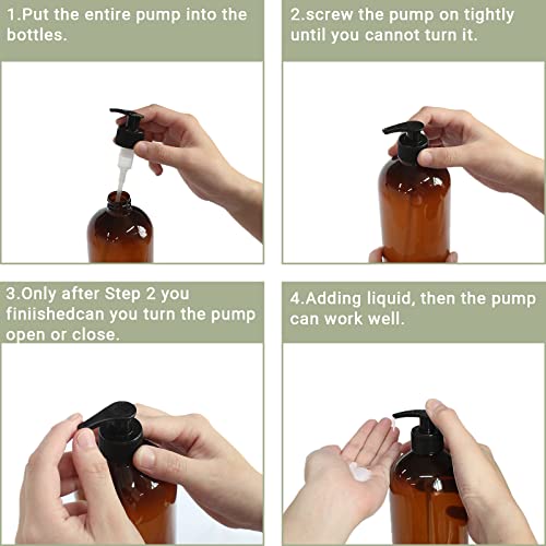 4 Pack 32 oz Amber PET Plastic Pump Bottles for Shampoo and Lotion
