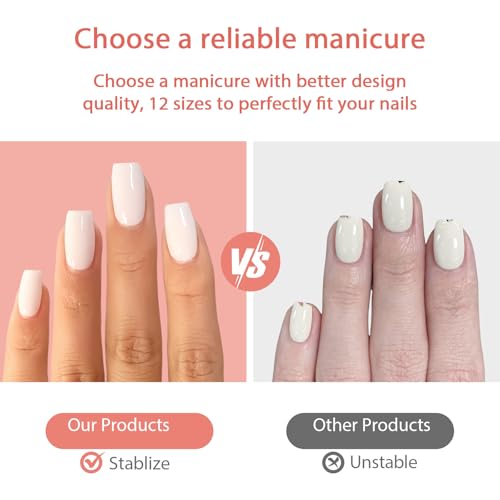 24 Pcs Short Square Press on Nails - Rose Gold Glitter French Tips