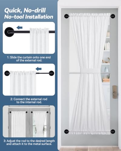 Magnetic Curtain Rod 17-30in No-Drill for Metal Doors - Easy Install