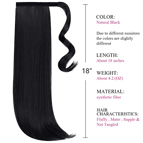 18" Wavy Wrap Around Clip-In Ponytail Extension - Synthetic Black Hair Piece