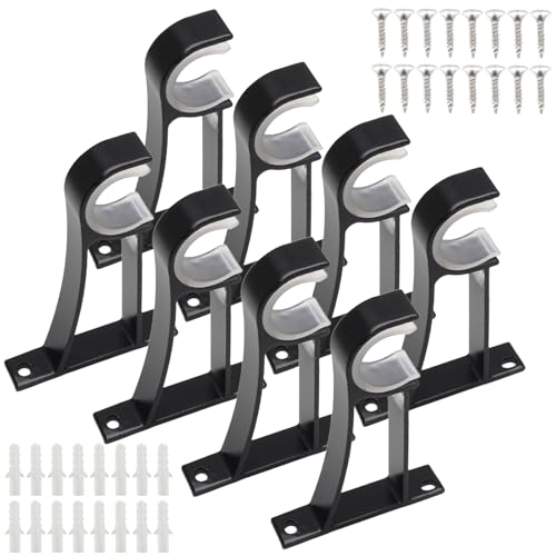 Heavy Duty Curtain Rod Brackets - 8 Pack Black Holders for 1" Rods