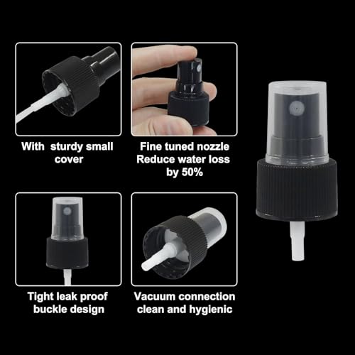 6-Pack Black Spray Bottle Tops, 24mm Plastic Mist Nozzles