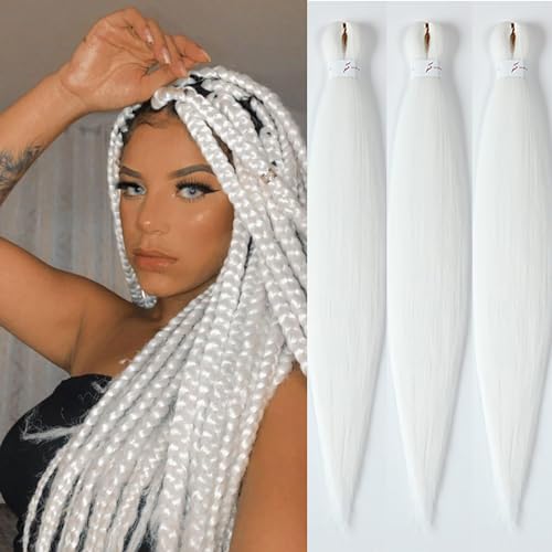 ShowCoco Pre-Stretched Braiding Hair 32 Inch - 3 Packs, White - Soft Yaki Texture