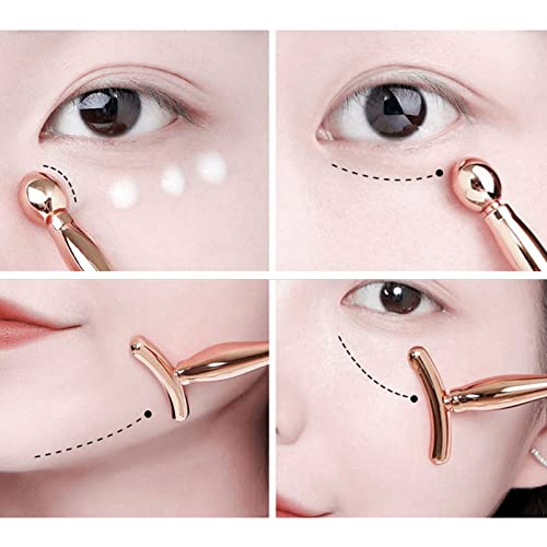 Metal Eye Cream Applicator & Face Roller Massager Set - Gold