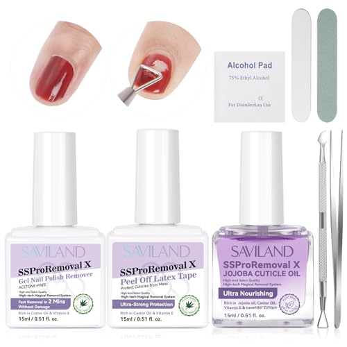SAVILAND 3-in-1 Gel Nail Polish Remover Kit with Liquid Latex & Cuticle Oil