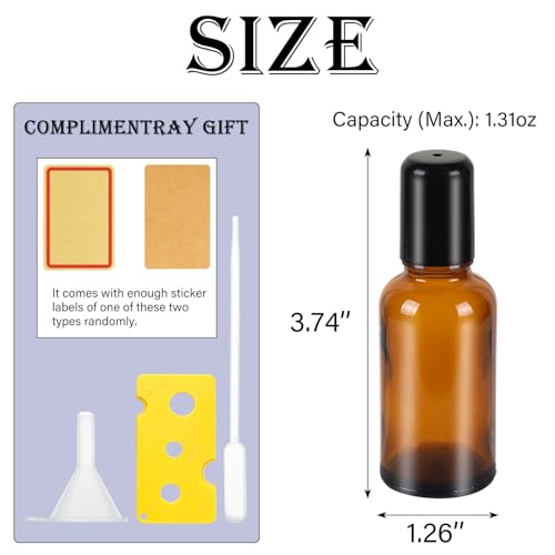 RAMFIYN 6 Pack Amber 30ml Refillable Essential Oil Roller Bottles with Filling Tool & Labels