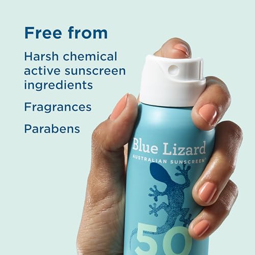 Blue Lizard Sensitive Mineral SPF 50 Spray, Dermatologist-Recommended Brand, Broad-Spectrum UVA/UVB Protection, Water-Resistant, Zinc Oxide Formula, 5 oz