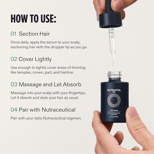Nutrafol Men's Hair Serum, Clinically Tested to Support Visibly Thicker Hair and Scalp Coverage, Lightweight and Non-Greasy, for Daily Use - 30mL, 1 Bottle