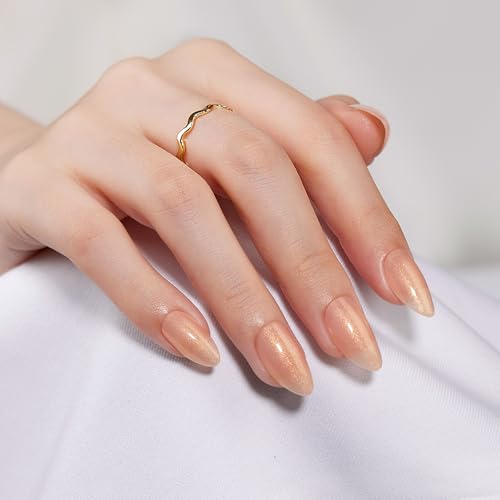 VSALON B4- Glow Almond Press On Nails - Apricot Gold Glitter