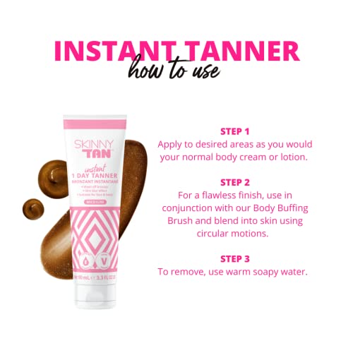 SkinnyTan 1-Day Instant Self Tanning Lotion for Face & Body - Hydrating, Quick-Dry, Medium Shade, 3.3 oz