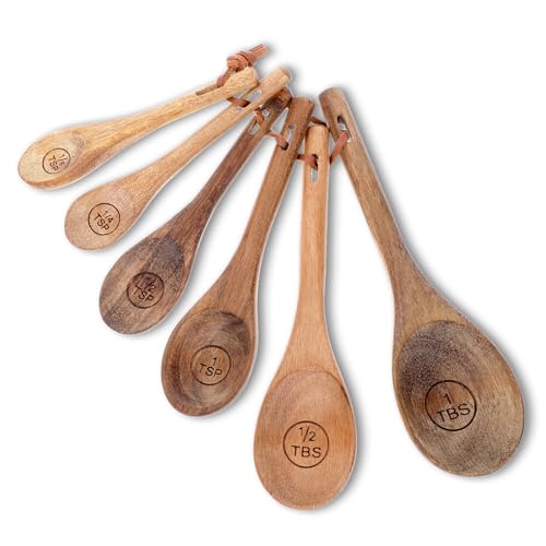 6-Piece Acacia Wooden Measuring Spoons Set for Baking & Cooking