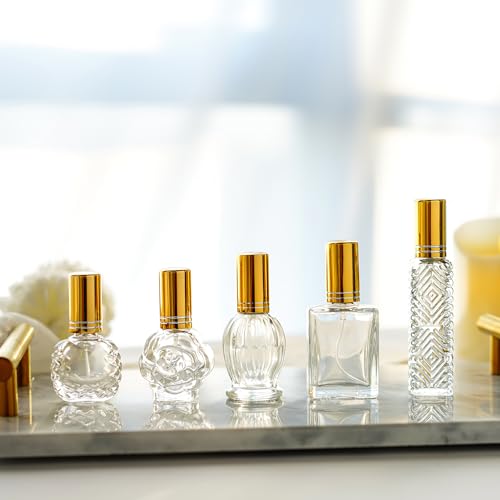 H&D HYALINE & DORA Gold Vintage Glass Refillable Perfume Bottles Set of 5