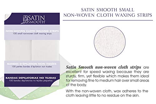 Satin Smooth Small Non-Woven Wax Strips 100 Count Pack of 2 for Face & Body – White