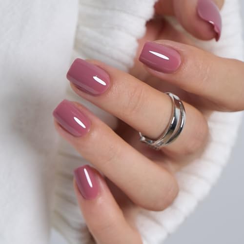 CurvLife Short Square Press On Nails - Mauve Whisper Purple Soft Gel