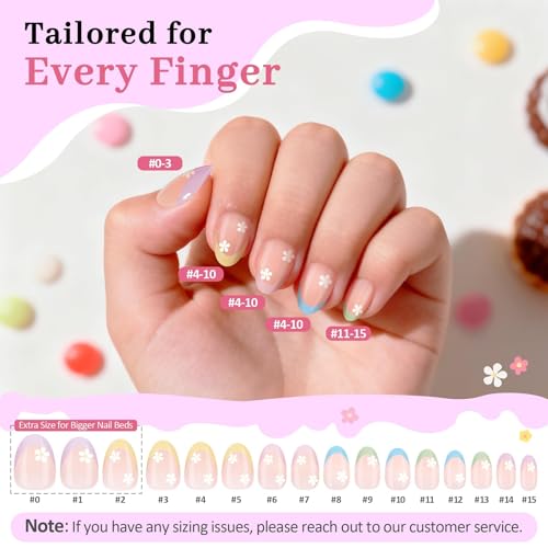 QIEK Colorful Flower Kids Press On Nails - 16 Sizes, Safe & Easy to Apply - A-Colorful Flower