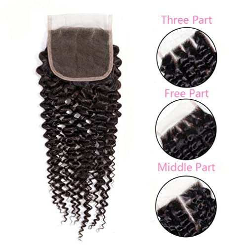 Jinhongze 4x4 Kinky Curly Human Hair Lace Closure - 10 Inch Natural Black