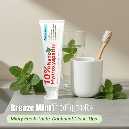 Bmboryxa 10% Nano Hydroxyapatite Toothpaste - Breeze Mint, SLS & Fluoride Free, Whitening for Sensitive Teeth, 4.23oz