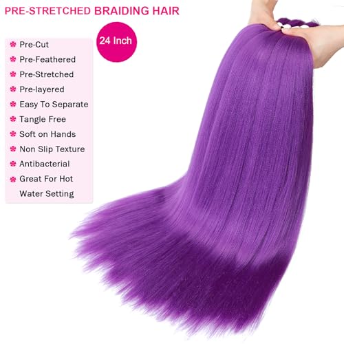 BEFUNNY 24 Inch Purple Pre Stretched Braiding Hair 5 Packs for Natural Braid & Twist Styles