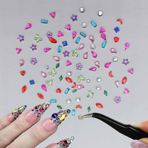 2000PCS Colorful Crystal Nail Art Charms - Heart, Star, Flower Gems