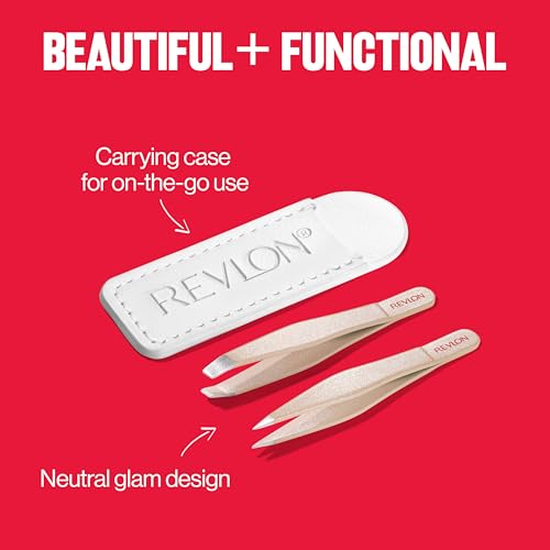 Revlon Mini Tweezer Set Pack of 2 - Slant & Point Tips Travel Grooming Kit