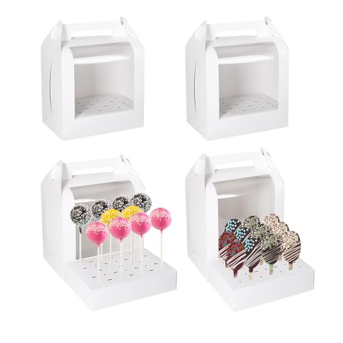 Portable Cake Pop Holder Boxes - 4 Pcs Clear Window Display Containers