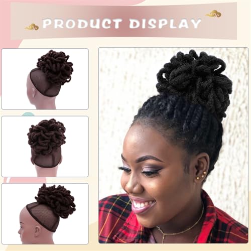 Liliyab 10-Inch Faux Locs Petal Bun Ponytail - Synthetic Dreadlock Hair Piece