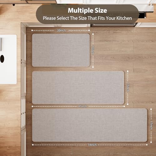 Non-Slip Washable Kitchen Mat 17"x30" | Light Brown Beige with Rubber Backing