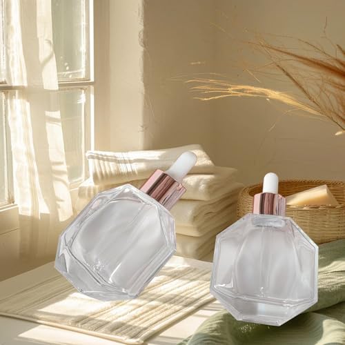 AGENIZ Clear Rose Gold 50ml Dropper Bottles Set of 6 with Lids for Essential Oils Perfume Serums