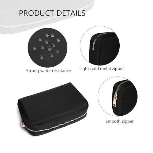 YONBEN Water-Resistant Nylon Makeup Bag for Purse, Black Travel Pouch