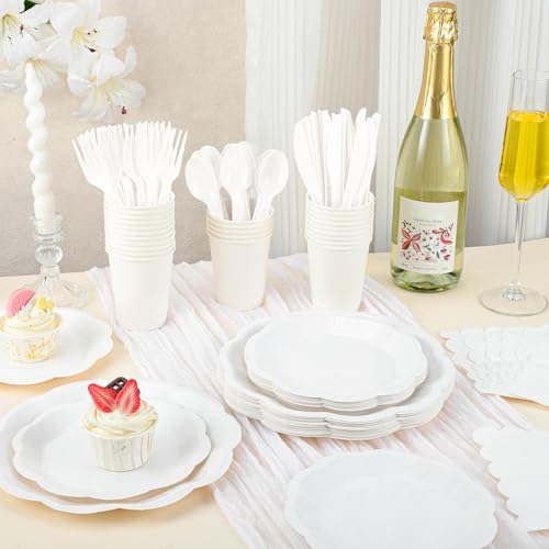 175 Pcs White Party Supplies Set for 25 Guests - Plates, Napkins & Cutlery