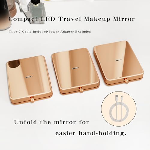 PDOZV LED Compact Makeup Mirror, 1x/3x Magnifying Portable Travel Mirror