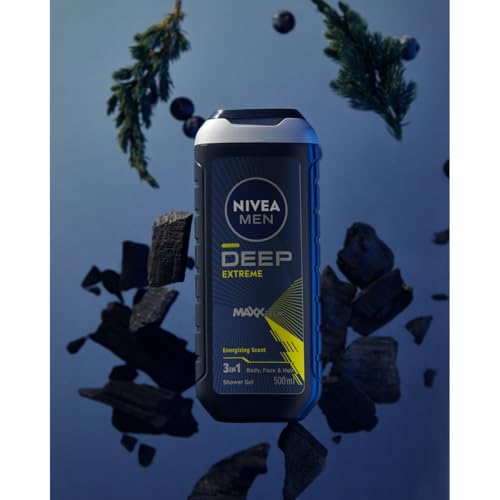 NIVEA Men Deep Sport 3-in-1 Shower Gel, 500ml - Body, Face & Hair Cleanser