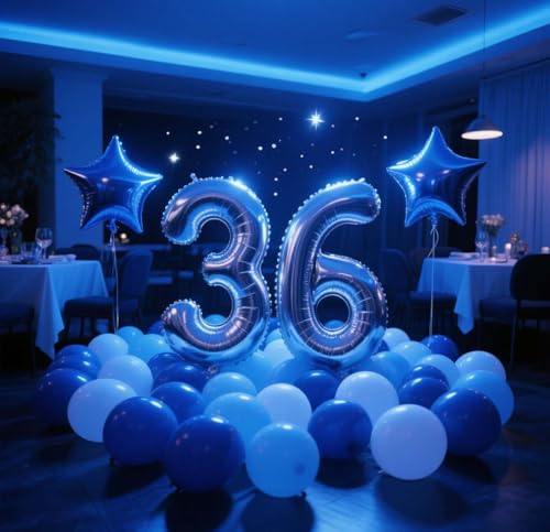 Blue & Silver 36th Birthday Party Decorations Set for Men
