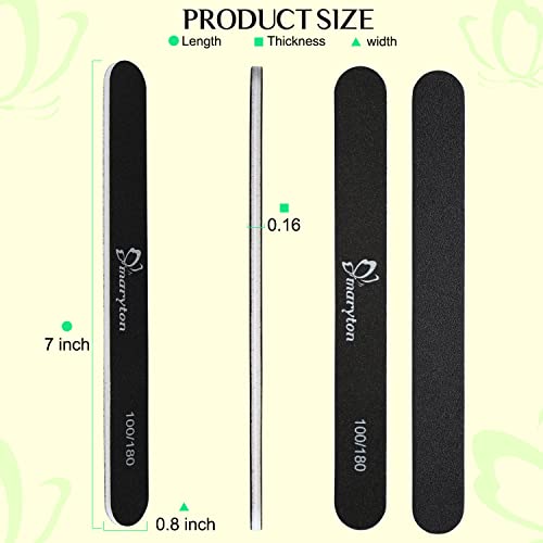 Maryton 100/180 Grit Nail Files - Professional 12 PCS Set for Acrylic & Natural Nails