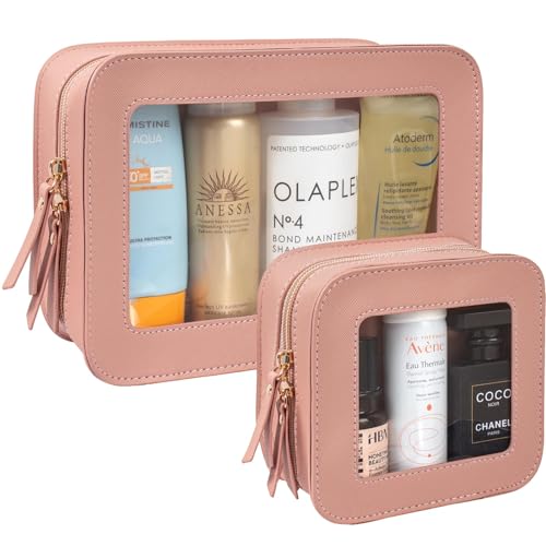 LETGO Pink Clear Makeup Bag Set - Waterproof Travel Cosmetic Bags (Standard + Mini)