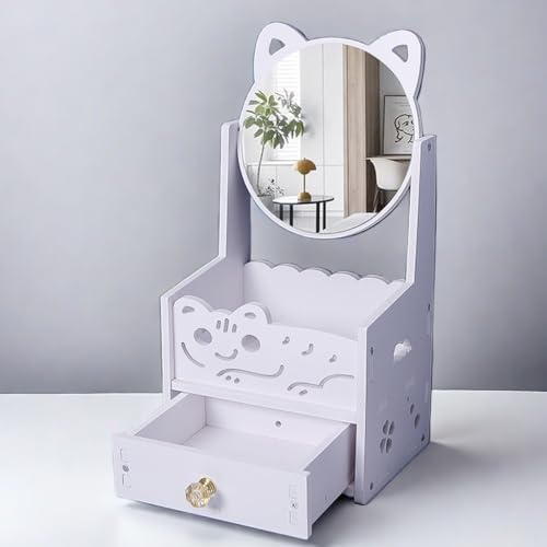 BEAULOOK Rotating Makeup Organizer with Mirror and Drawer, Compact Vanity Case