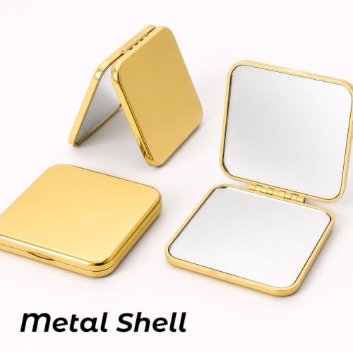 Gold 2-Sided Compact Travel Makeup Mirror - 1X/2X Magnification, Pocket Size
