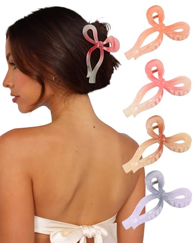 4 PCS Bow Hair Claw Clips Set - Purple, Rose Red, Orange, Light Brown