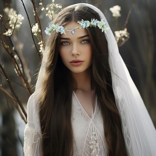 Vivivalue Boho Floral Crown Headband with Ribbon for Wedding and Costume