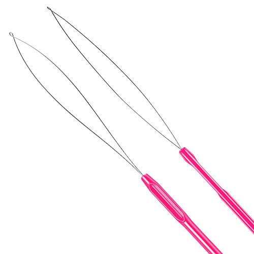10-Pack Hair Extension Loop Needle Threader Tool Set - Rose Red