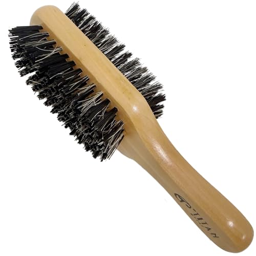 Titan Double-Sided Hair Brush for Men - Model #7747, Natural Boar Bristles & Wooden Handle